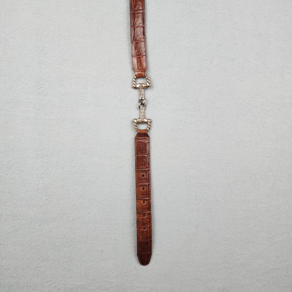 Brighton Belt Womens Small Brown Croc Embossed Leather Horsebit Silver Buckle - Picture 6 of 9